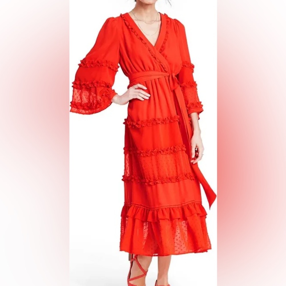 Alexis for Target Red Orange Ruffle Midi/Maxi Dress Sz M